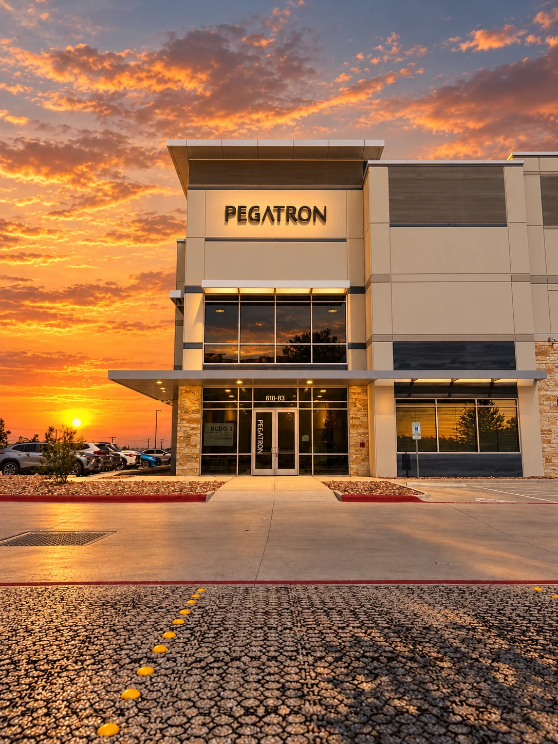 PEGATRON building identification and commercial property entrance.